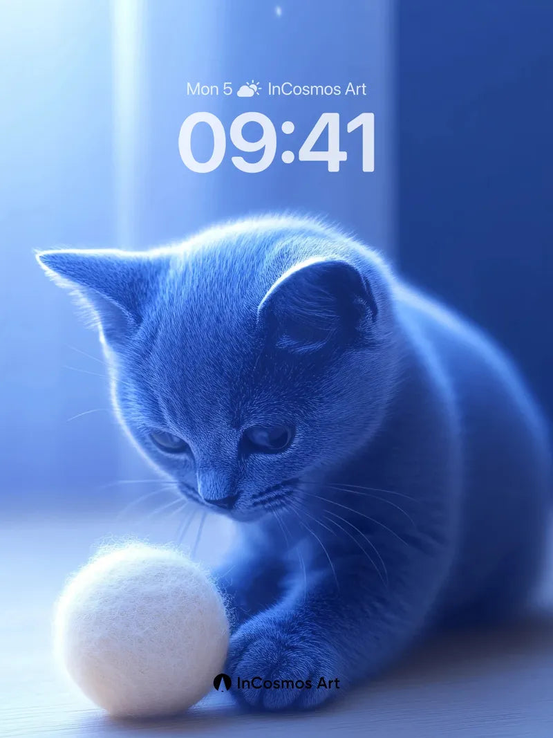 Serenity Blue Kitten Wallpaper with Soft Light Veil