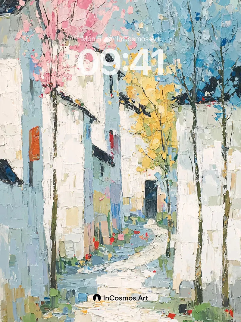 Serene Cherry Path Wallpaper with Impressionist Light