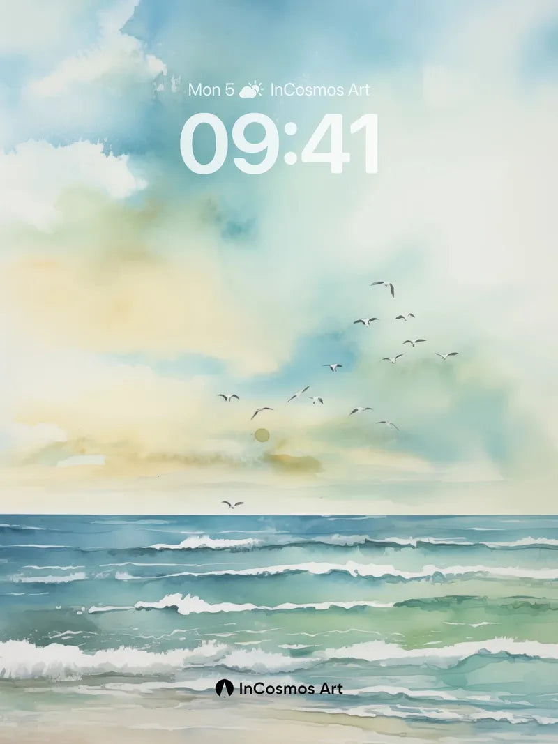 Serenity Seascape Wallpaper with Floating Clouds