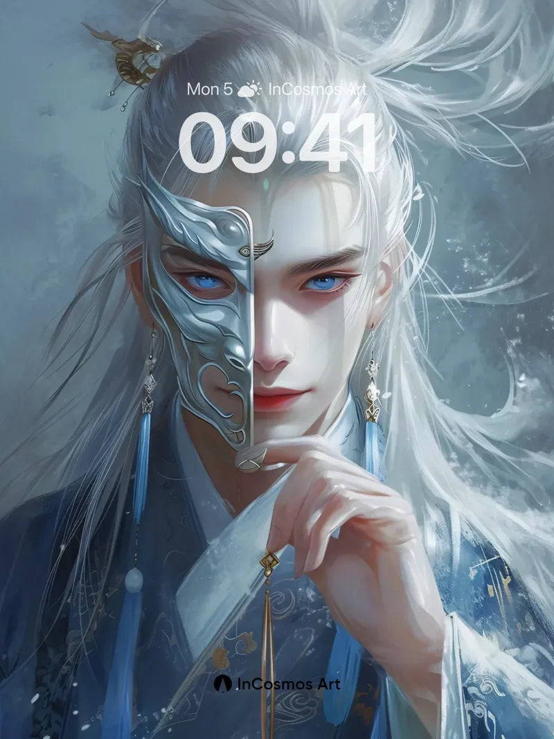 Silver Veil Wallpaper with Celestial Mask