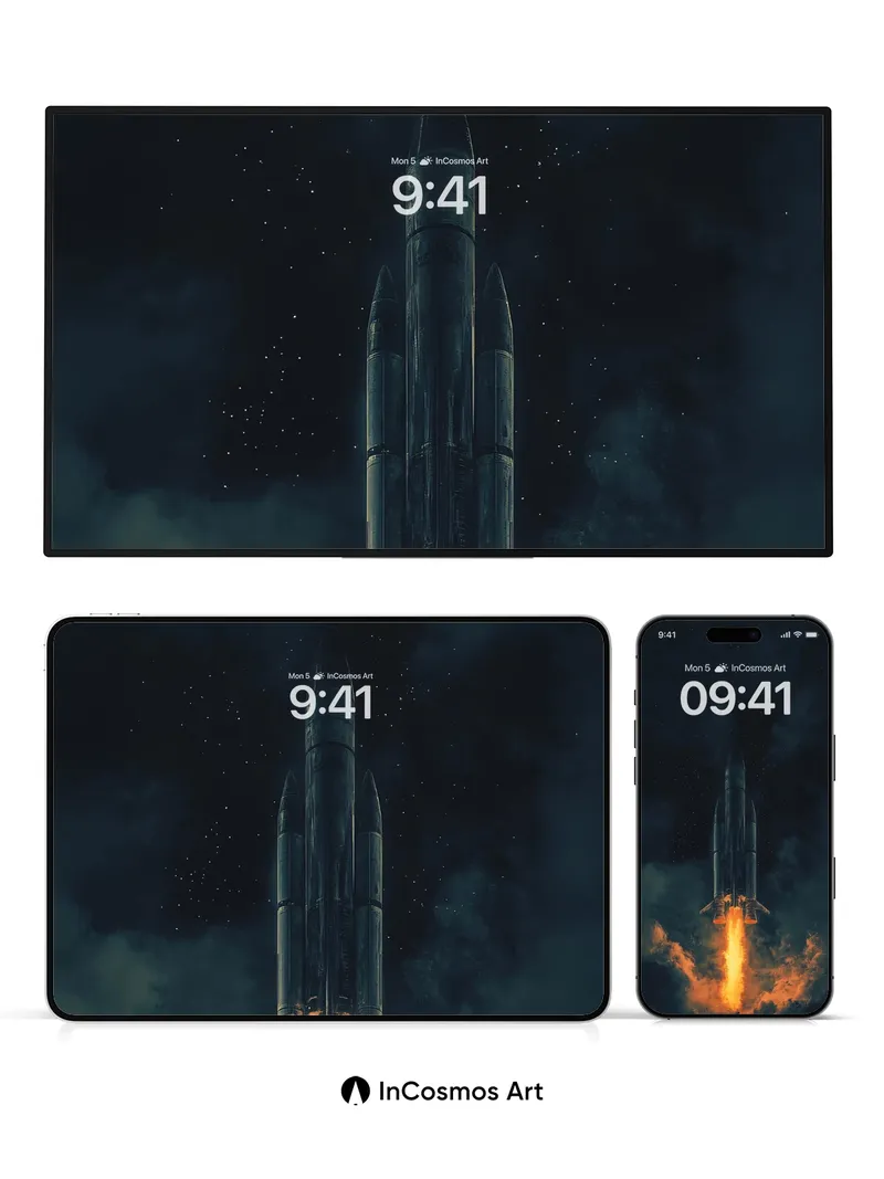 Cosmic Ascent Wallpaper with Fiery Trail