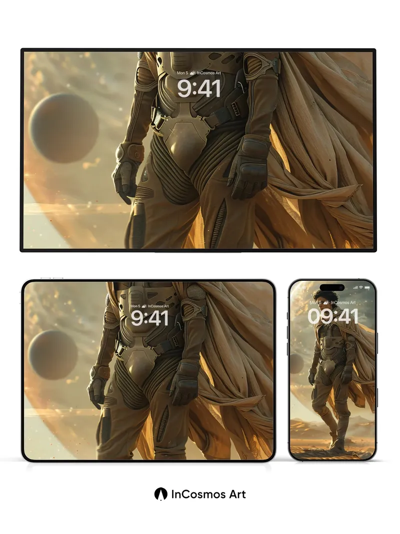 Desert Wanderer Wallpaper with Cosmic Horizon