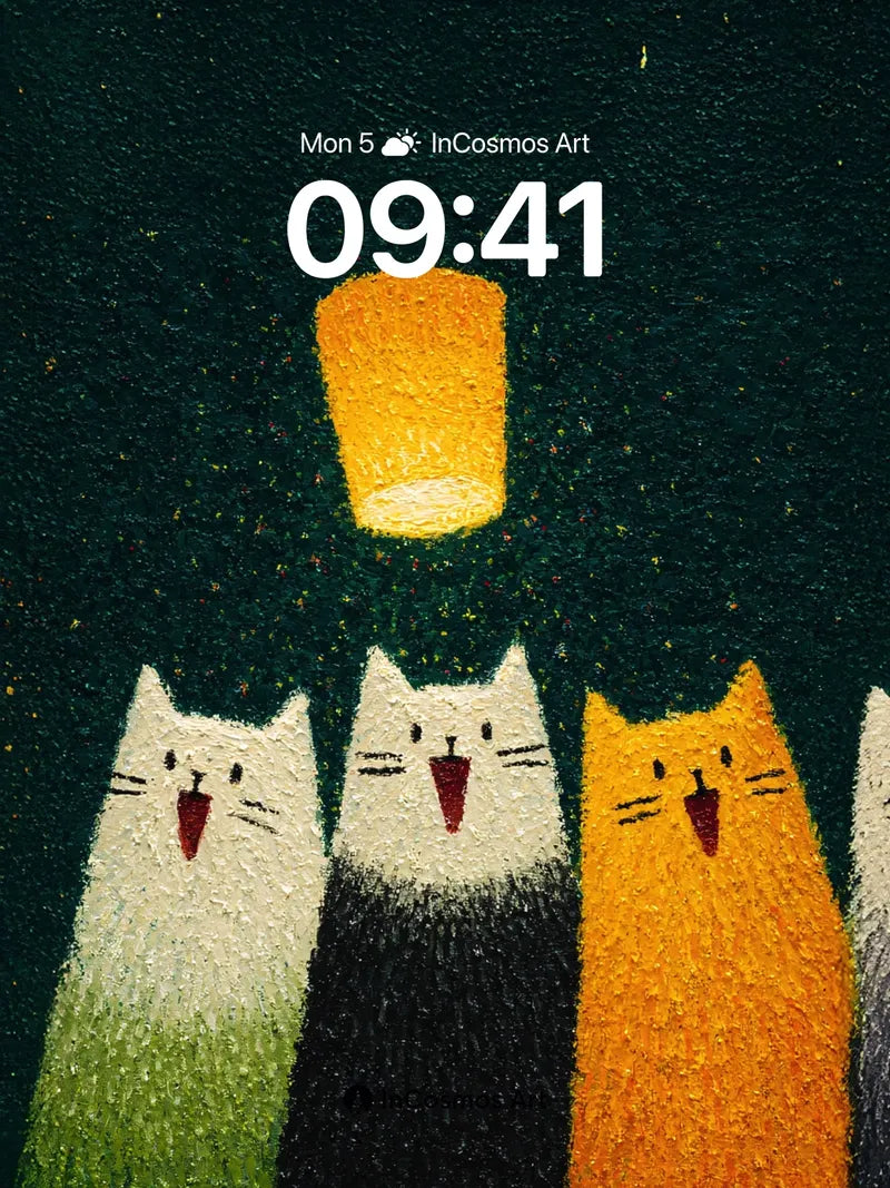 Whispering Cats Wallpaper with Floating Lantern