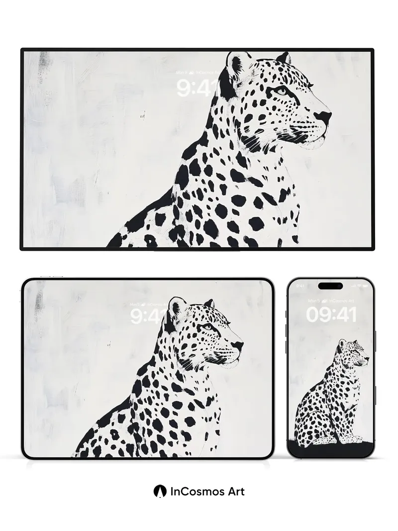 Silent Watcher Leopard Wallpaper in Monochrome Ink
