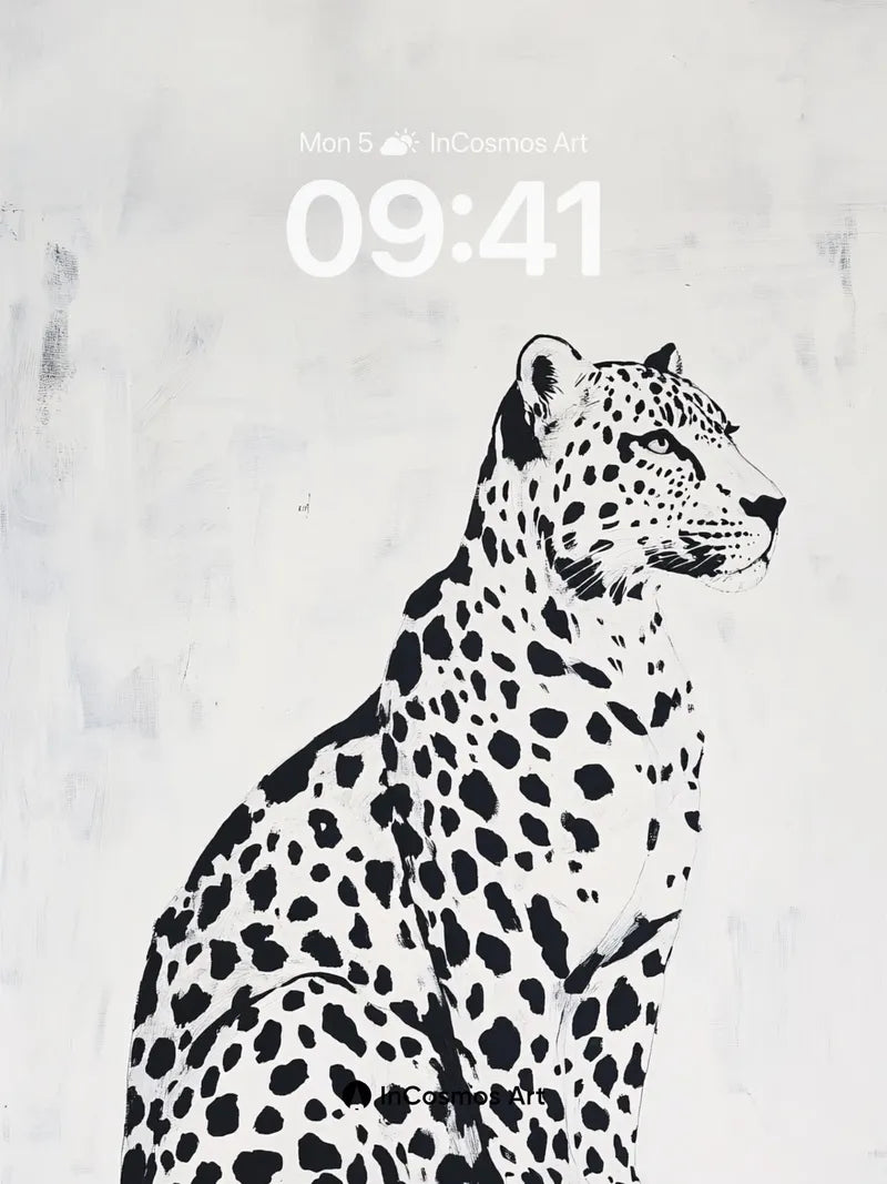 Silent Watcher Leopard Wallpaper in Monochrome Ink