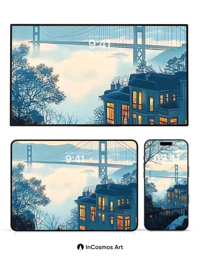 Golden Hush Wallpaper with Bridge Silhouettes