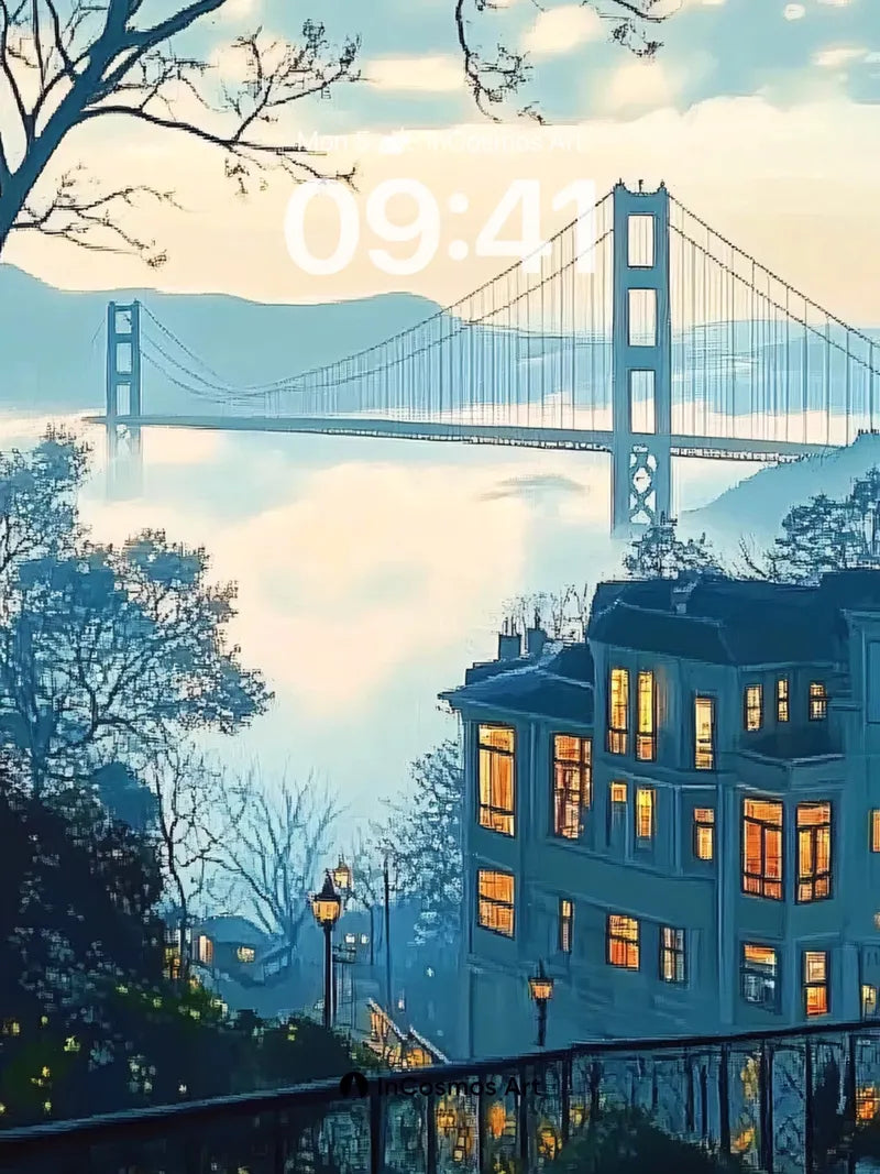 Golden Hush Wallpaper with Bridge Silhouettes