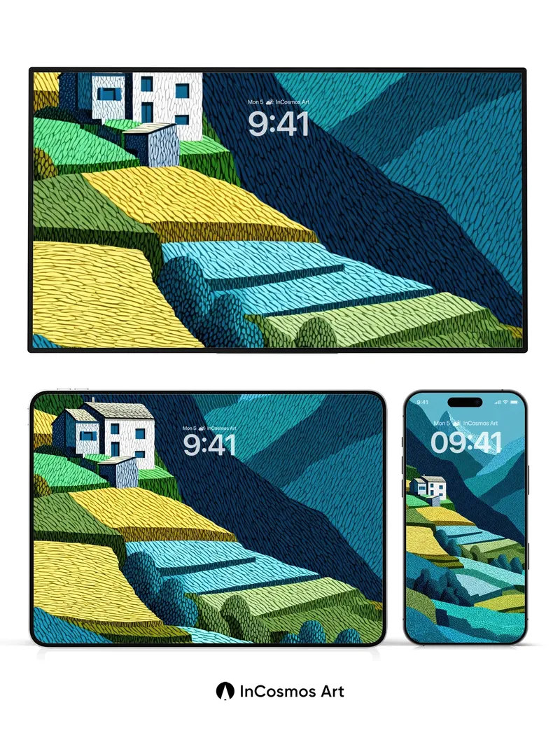 Cobalt Valley Wallpaper with Stitched Light