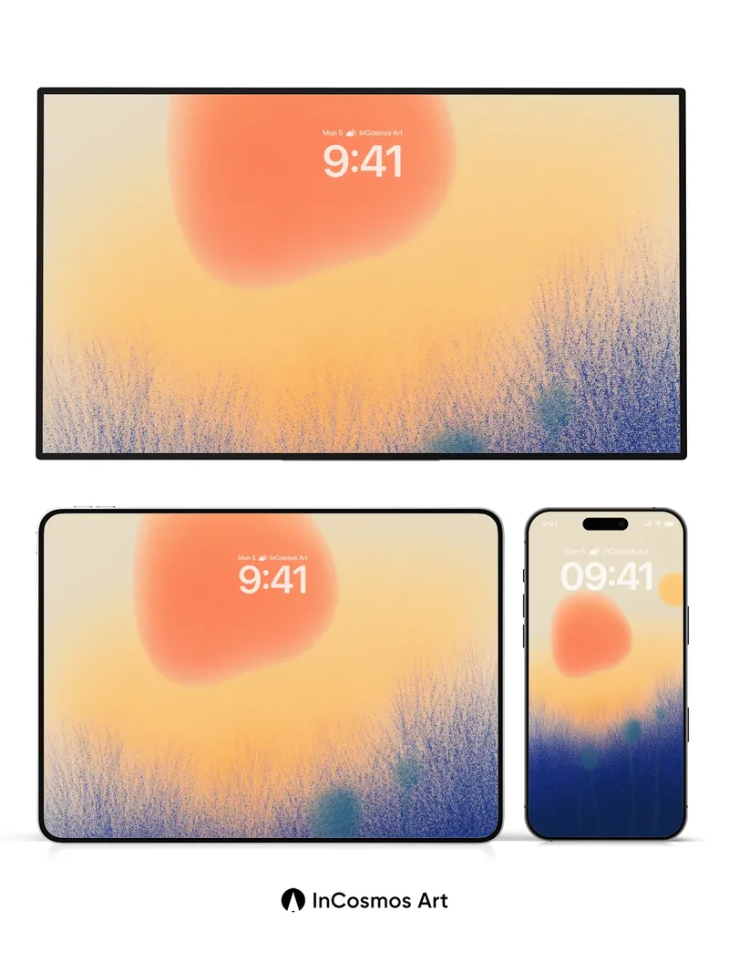 Serene Horizon Wallpaper with Floating Orbs