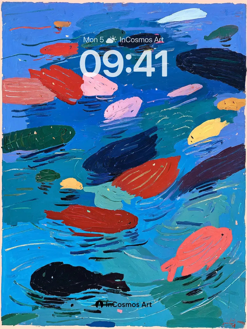 Whimsical Koi Wallpaper with Floating Color Blooms wallpaper for iPhone, iPad & Mac