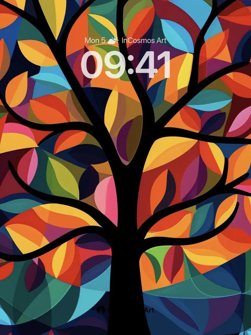 Chromatic Forest Wallpaper with Geometric Leaves wallpaper for iPhone, iPad & Mac
