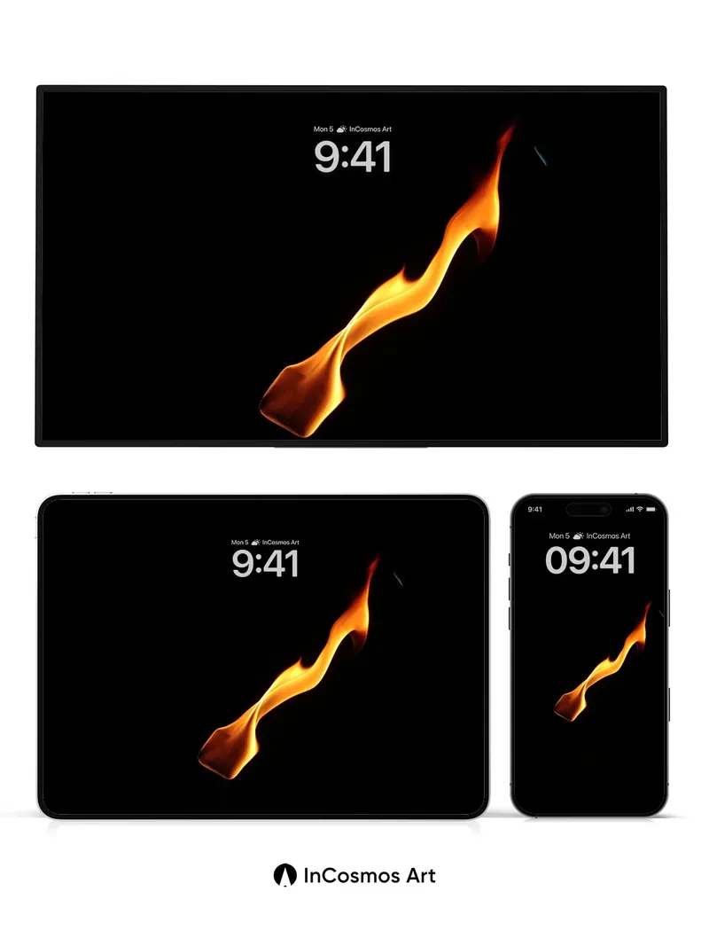 Silent Ember Wallpaper with Floating Flame