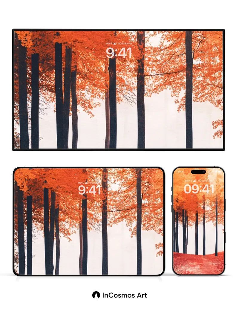 Crimson Canopy Wallpaper with Whispering Trunks