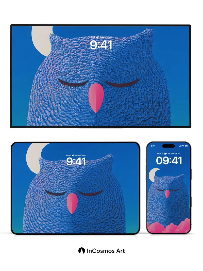 Serene Night Owl Wallpaper with Crescent Moon