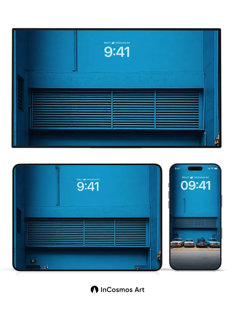 Cobalt Stillness Wallpaper with Vintage Lines