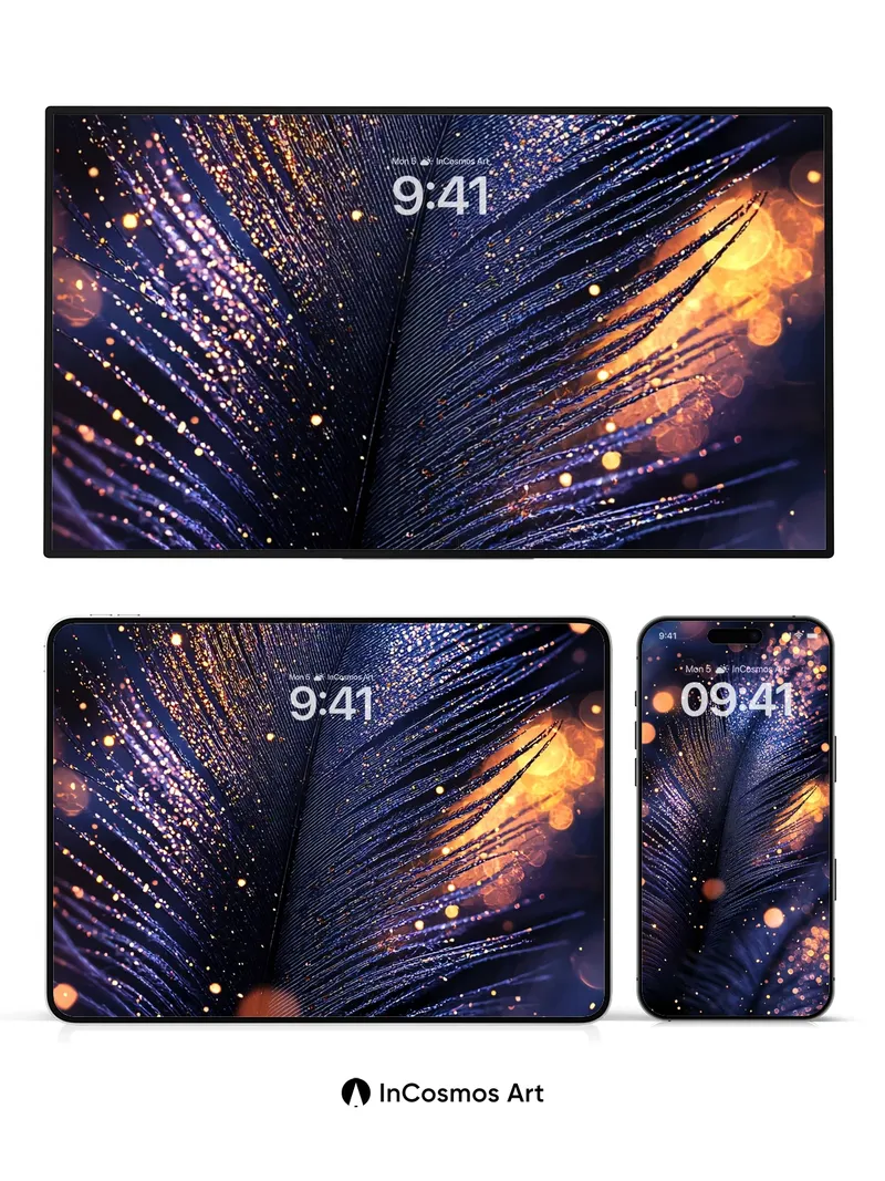 Luminous Feather Wallpaper with Starlight Veins