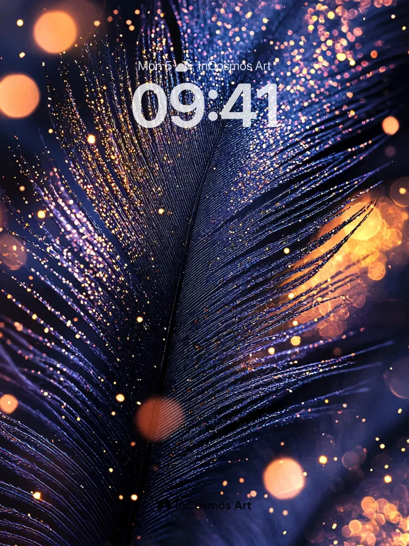 Luminous Feather Wallpaper with Starlight Veins