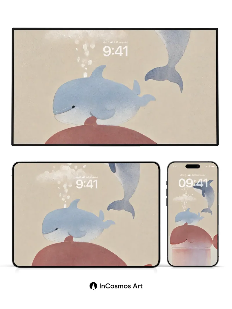 Whispering Whales Wallpaper with Floating Dreams