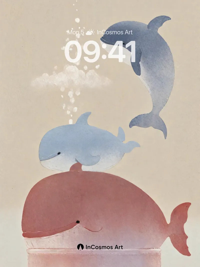 Whispering Whales Wallpaper with Floating Dreams