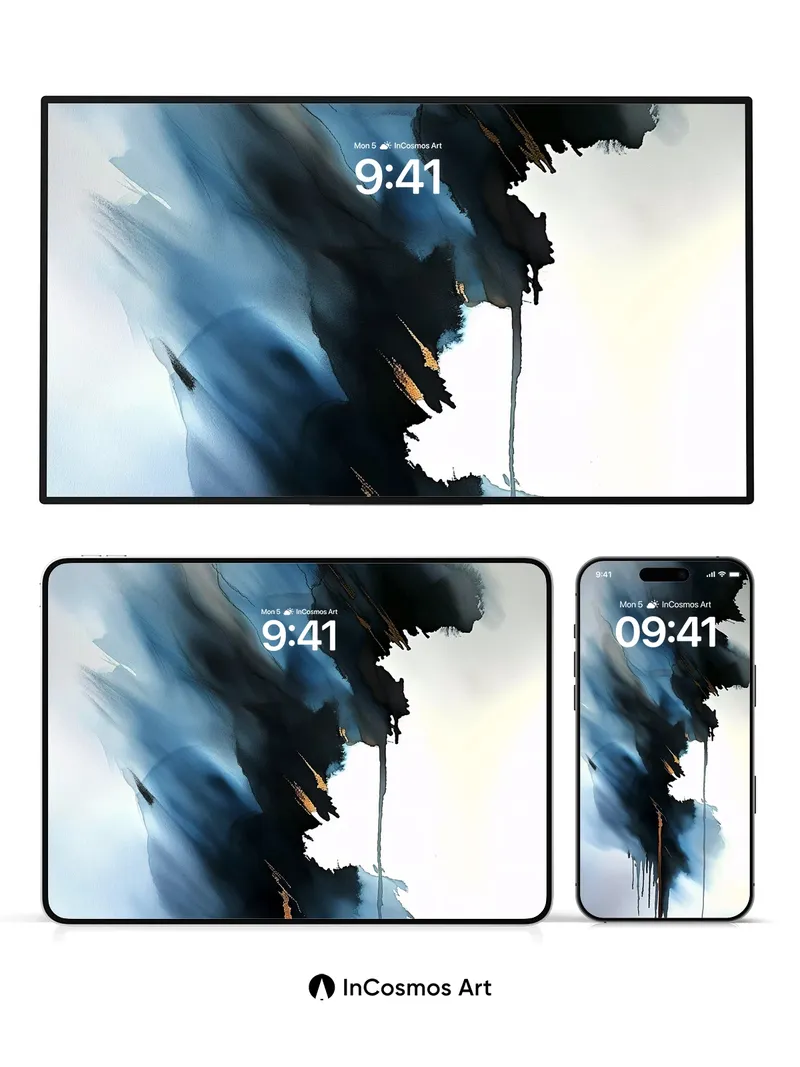 Nocturnal Inkflow Wallpaper with Golden Veins