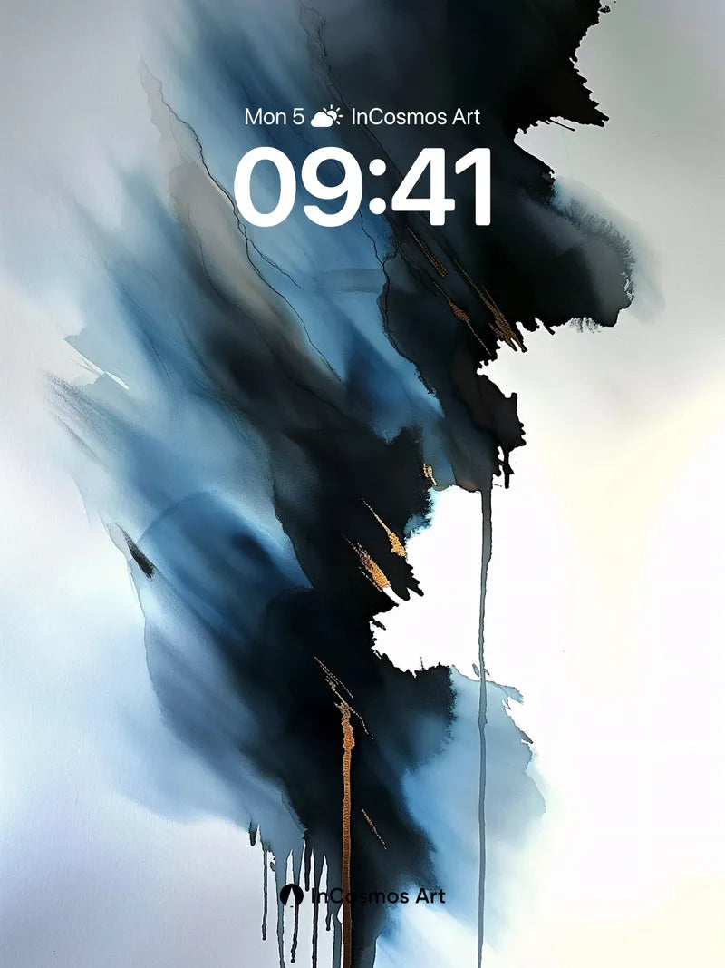 Nocturnal Inkflow Wallpaper with Golden Veins