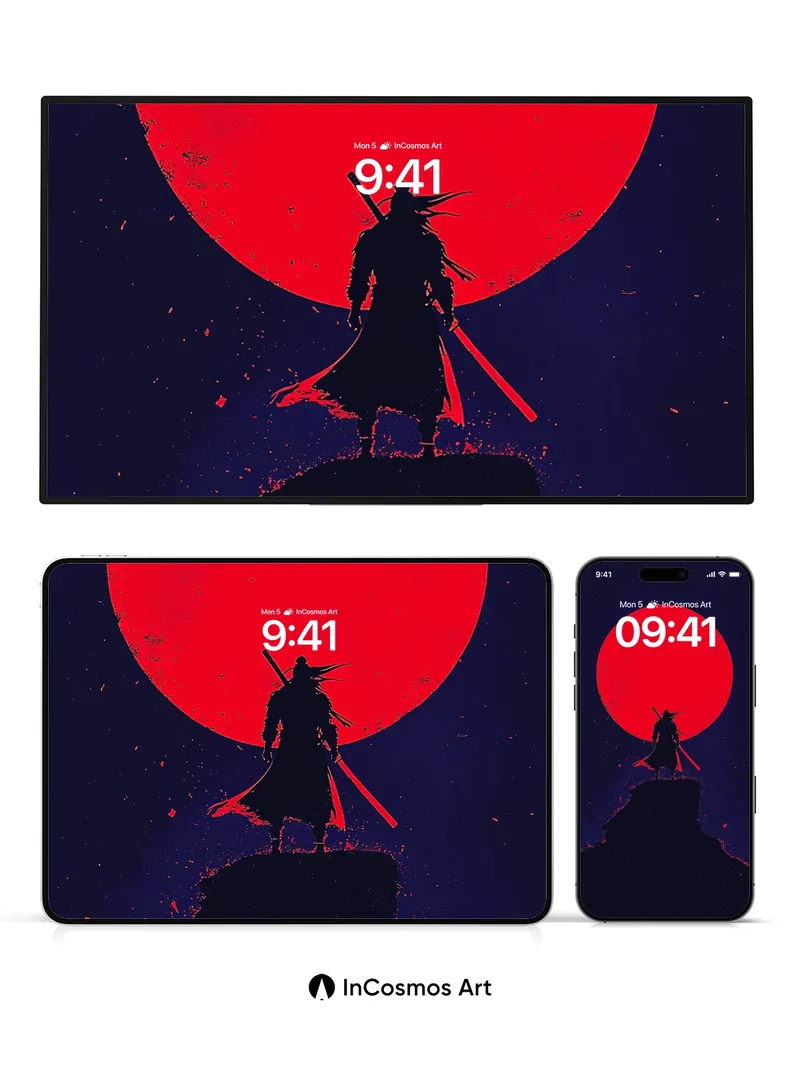 Blood Moon Samurai Wallpaper with Crimson Silence