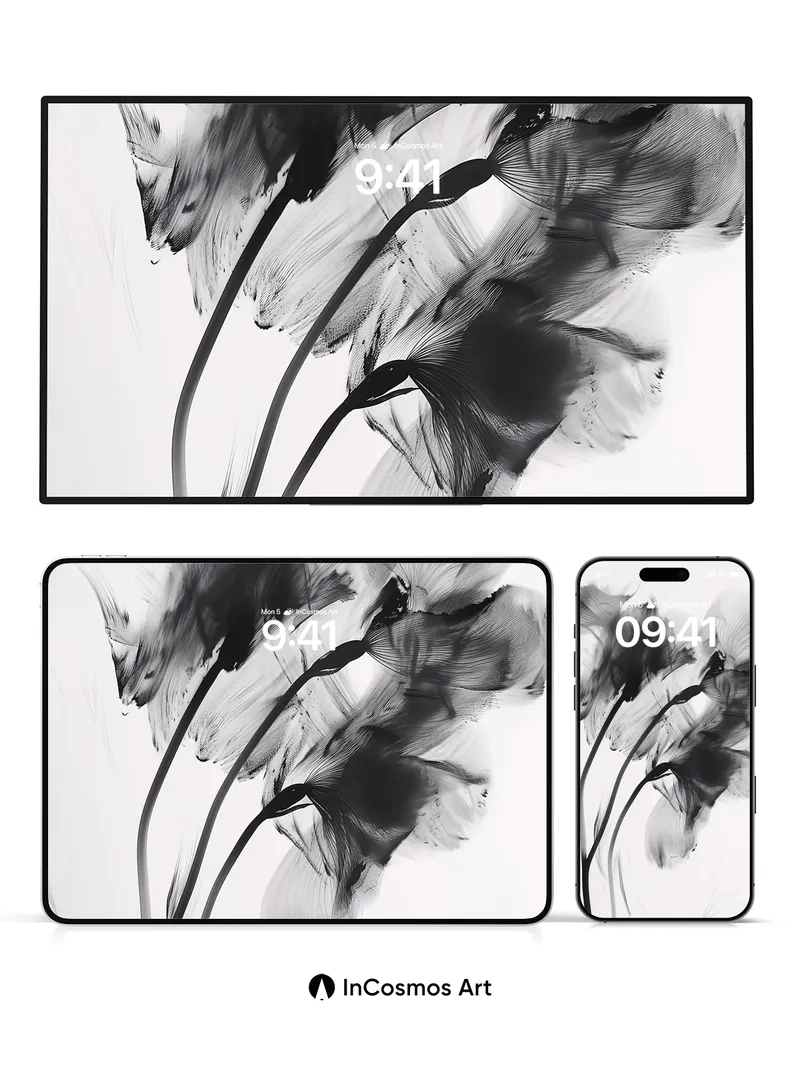 Ink Bloom Wallpaper with Ethereal Stems