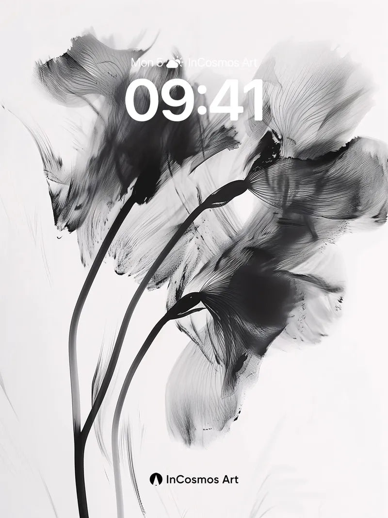 Ink Bloom Wallpaper with Ethereal Stems