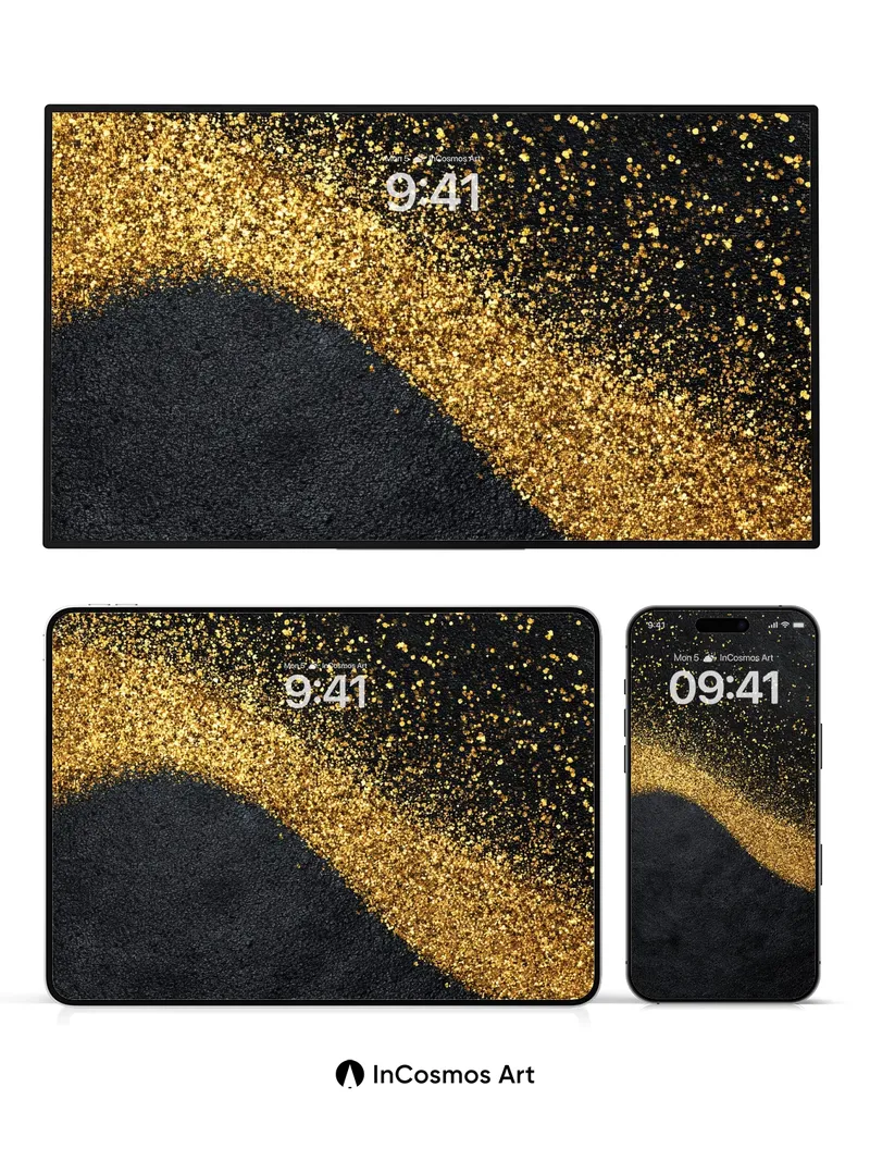 Luminous Gold Dust Wallpaper with Midnight Flow