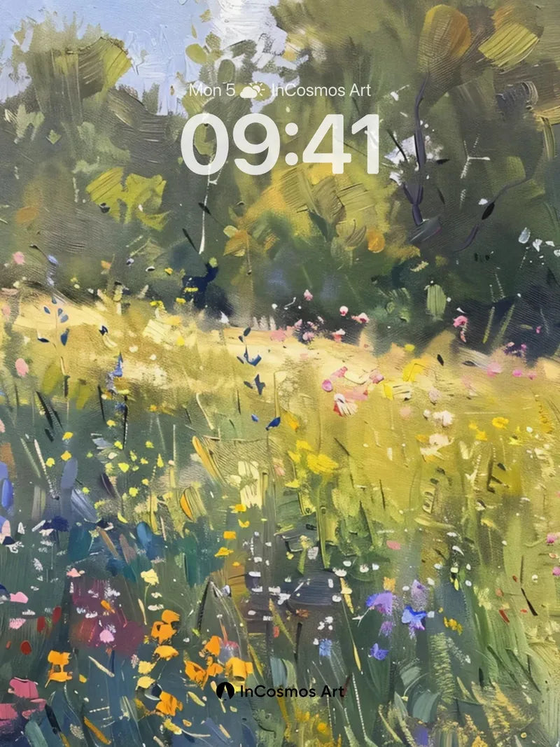 Sunlit Meadow Wallpaper with Impressionist Brushstrokes