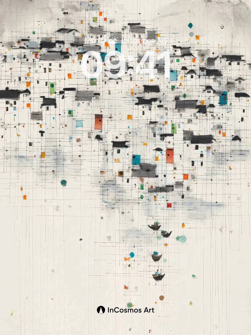 Mist-Weave Village Wallpaper with Floating Ink Dots wallpaper for iPhone, iPad & Mac