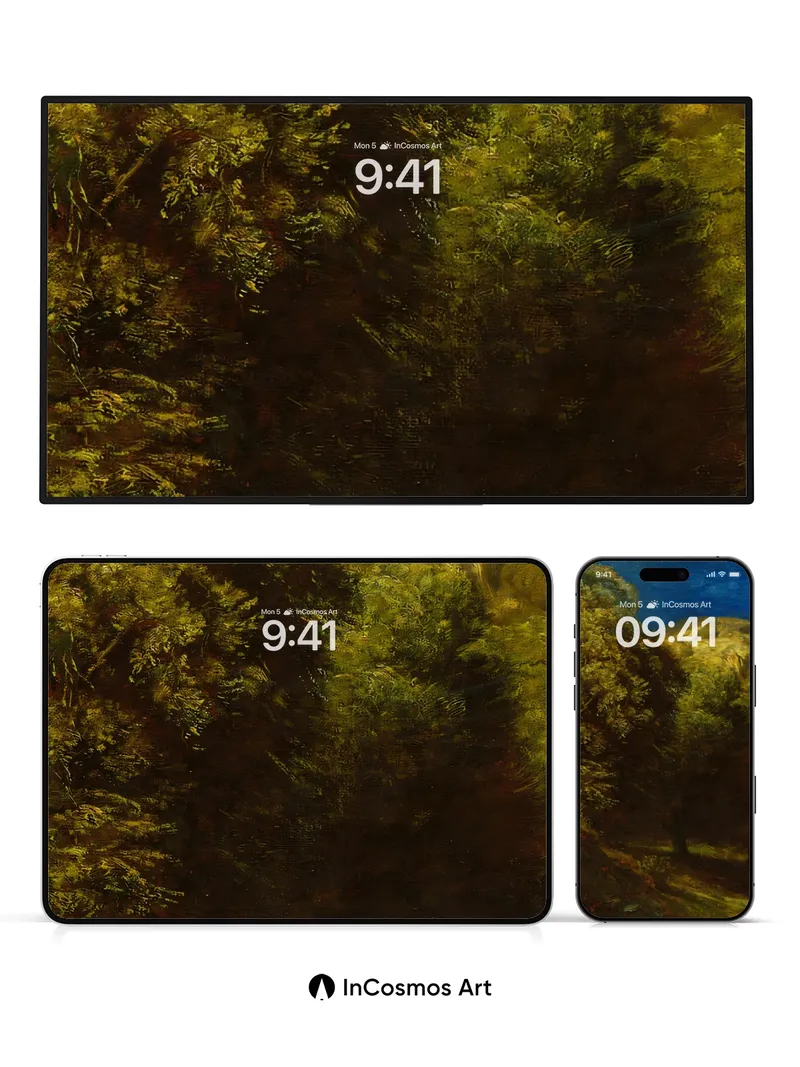 Golden Shadow Wallpaper with Forest Whispers