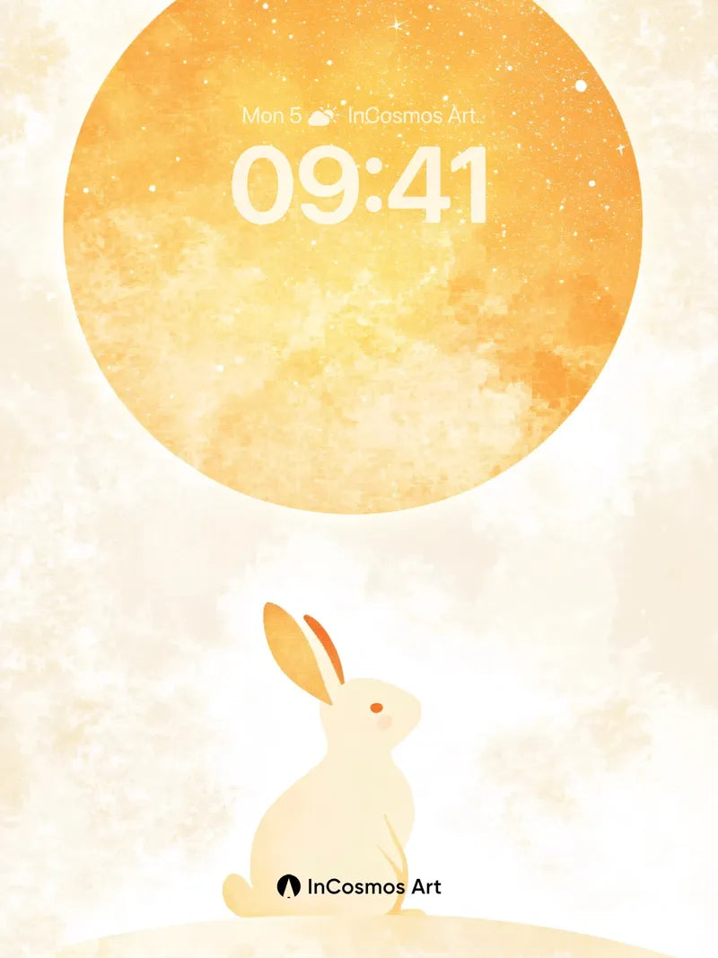 Golden Hush Wallpaper with Moonlit Rabbit