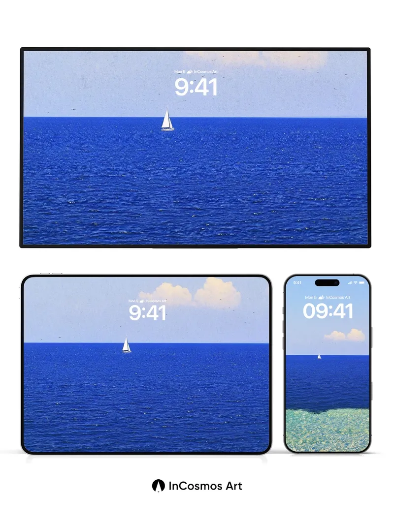 Serenity Sail Wallpaper with Coral Edge