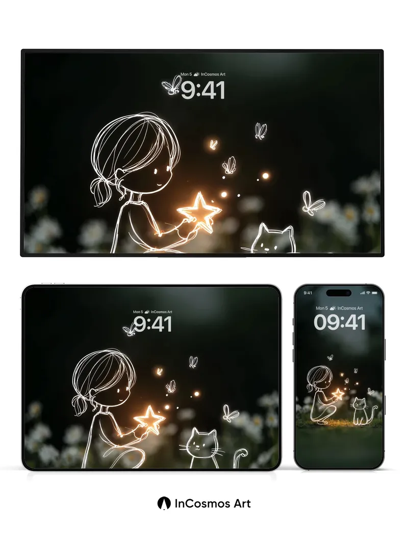 Whispering Light Wallpaper with Starlit Sketches