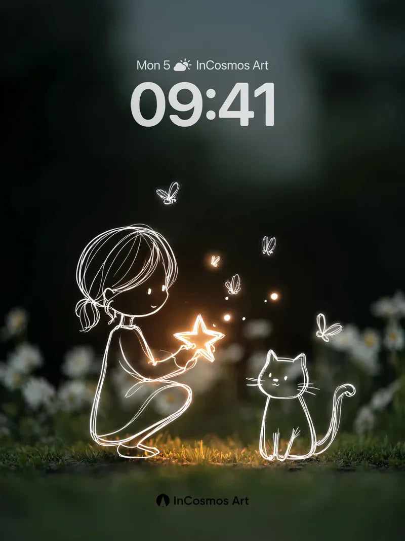 Whispering Light Wallpaper with Starlit Sketches