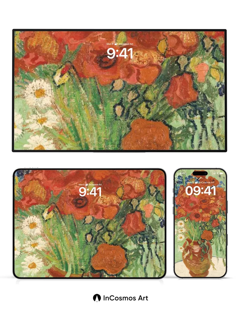 Fiery Bloom Wallpaper with Van Gogh's Touch