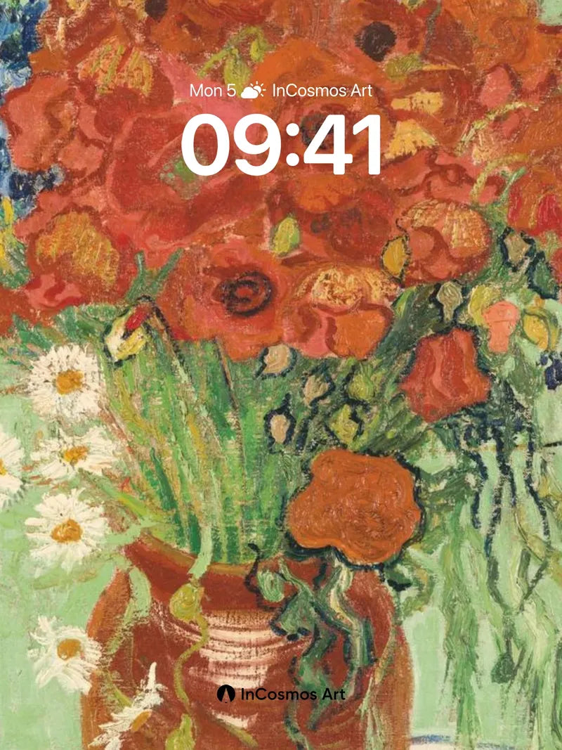 Fiery Bloom Wallpaper with Van Gogh's Touch