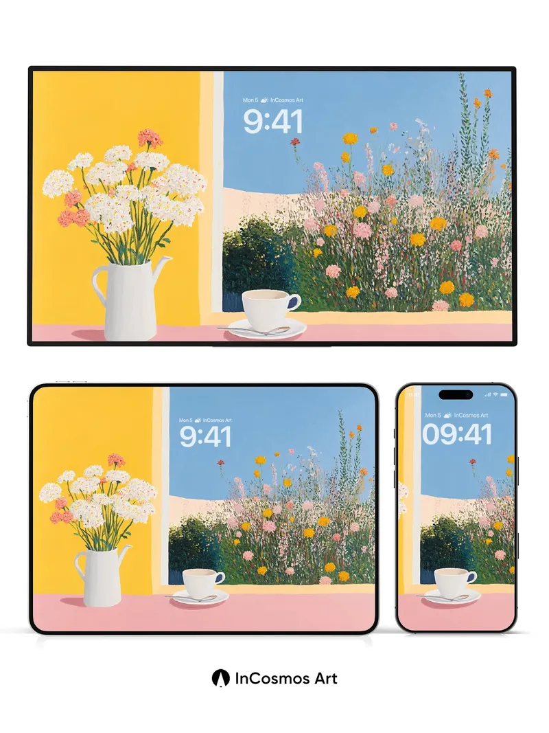 Serene Still Life Wallpaper with Window Garden