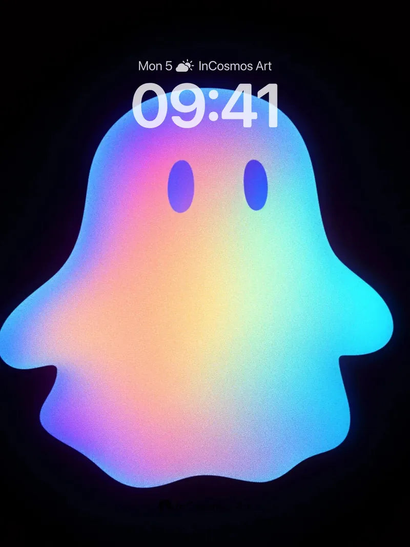 Luminous Ghost Wallpaper with Rainbow Pulse