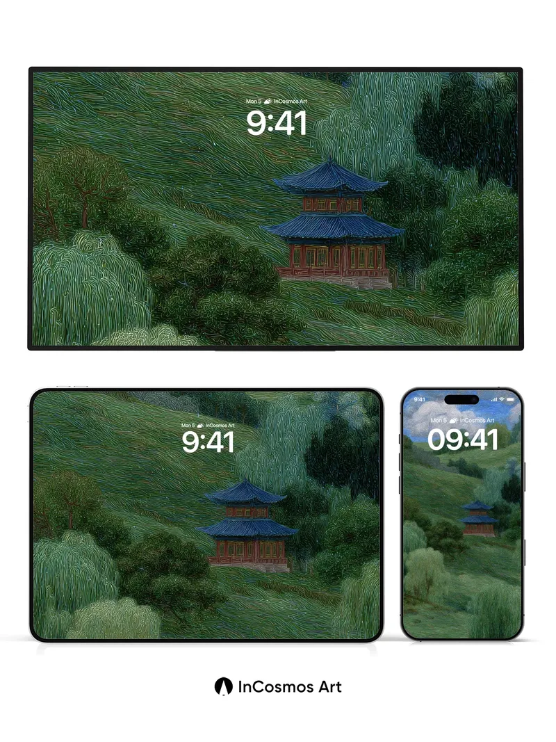 Whispering Hills Wallpaper with Van Gogh Swirls