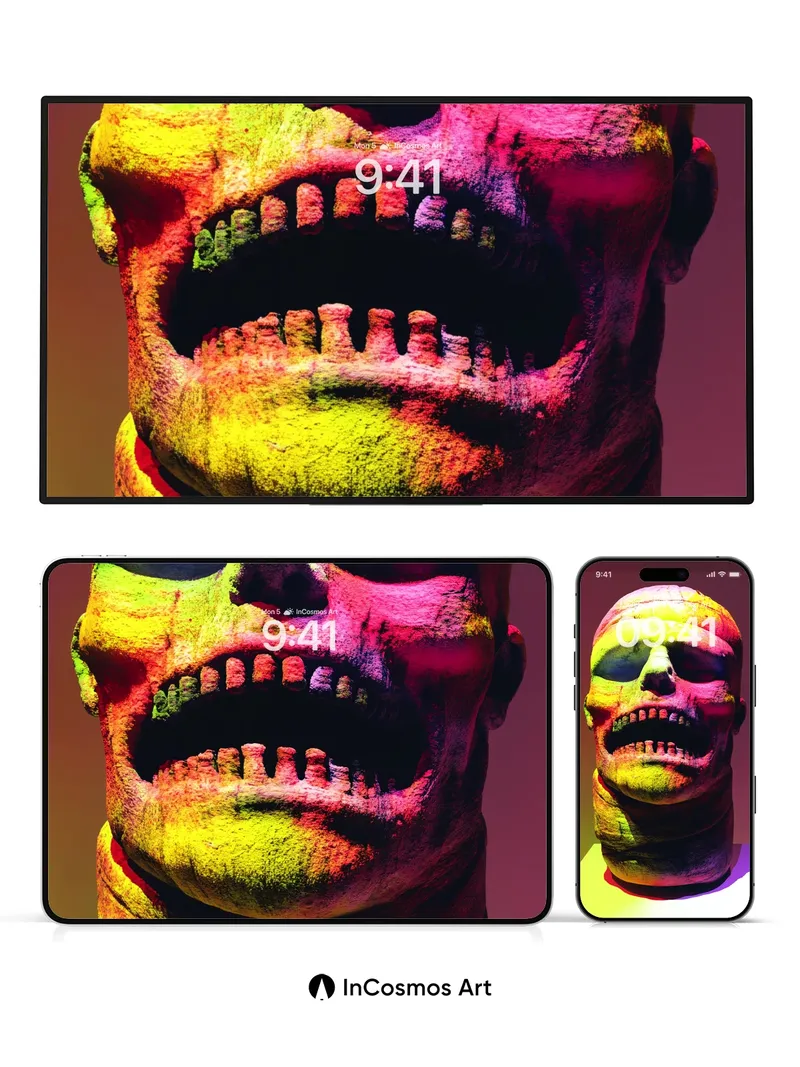 Neon Decay Wallpaper with Rainbow Mummy