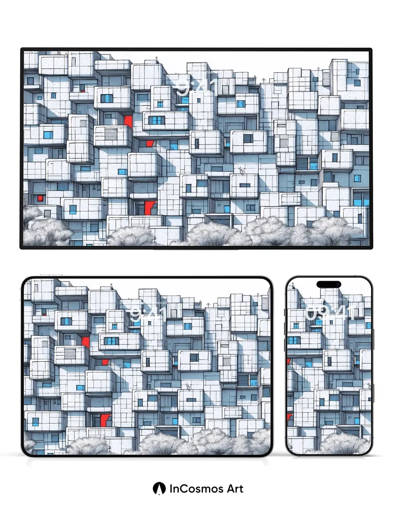 Stacked Silence Wallpaper with Floating Cubes