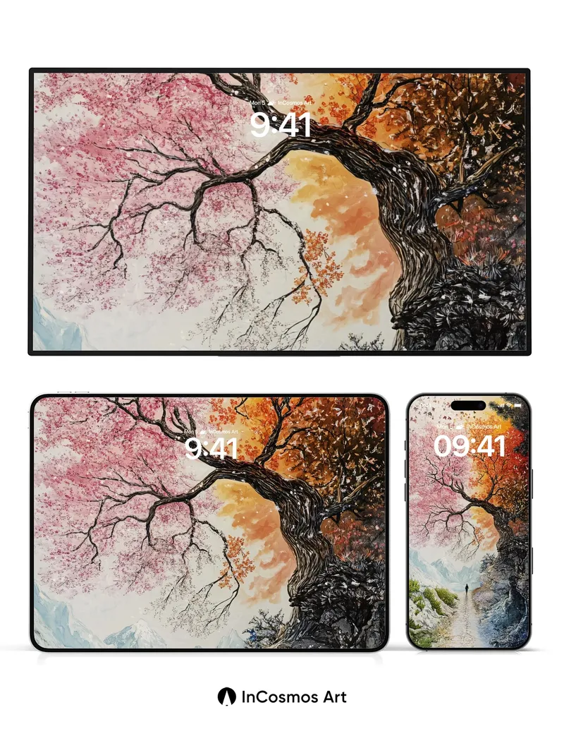 Serenity Path Wallpaper with Dual Seasons