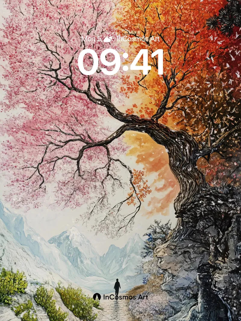 Serenity Path Wallpaper with Dual Seasons