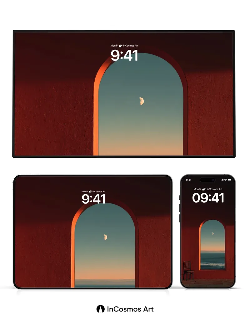 Crimson Silence Wallpaper with Moonlit Arch