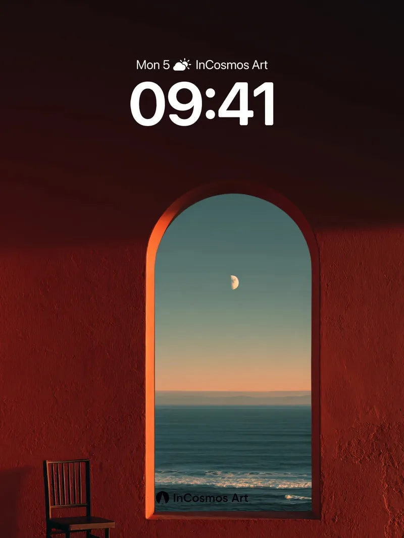 Crimson Silence Wallpaper with Moonlit Arch