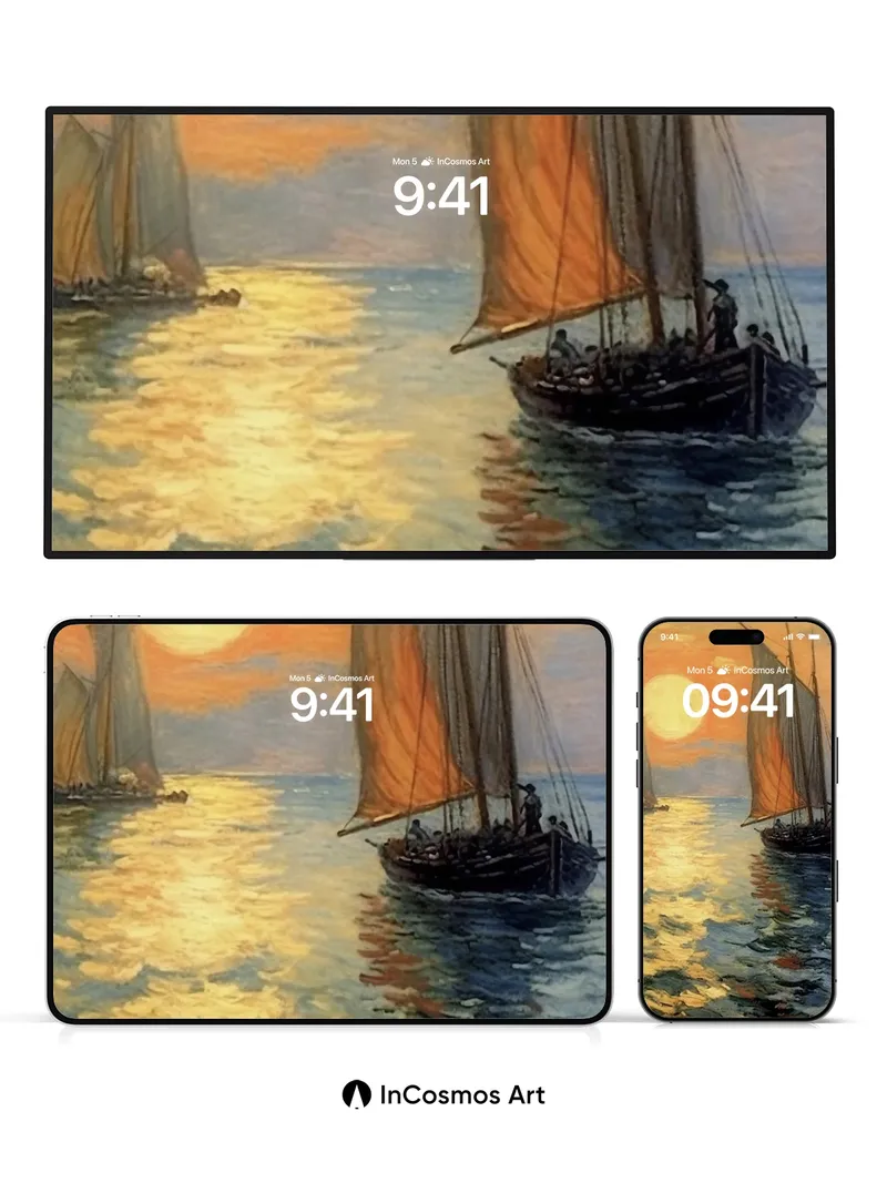 Golden Hush Sailboat Wallpaper with Sunset Reflections