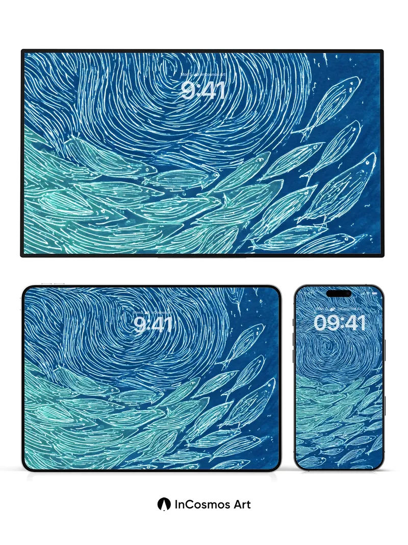 Whirlpool Current Wallpaper with School of Fish