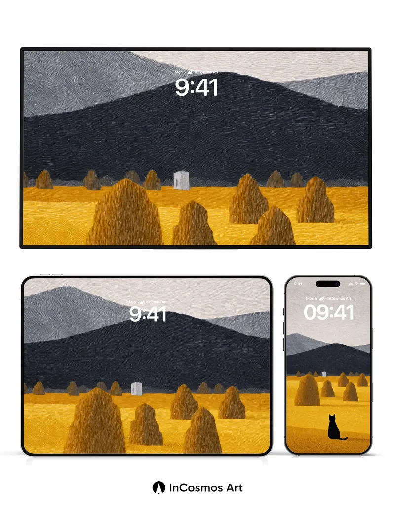 Silent Watcher Wallpaper with Golden Fields